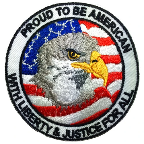 Ranger Return Proud to be American - with Liberty and Justice for All - Eagle with USA Flag - Sew Iron on Embroidered Patch by Ranger Return (RR-Iron-PRUD-TOBE-AMRC-EAGL)