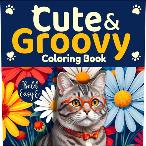 Simo Art Cute & Groovy Coloring Book for Cat Lovers: Bold and Easy, Simple and Big Designs Featuring Cats, Patterns, and Cute Things.
