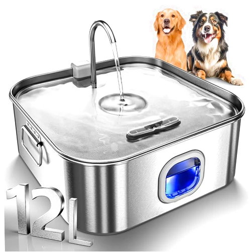 MAILOFY Dog Water Fountain Stainless Steel, 410oz/3.2Gal/12L Large Pet Water Fountain for Large Dog, Dog Water Bowl Dispenser with Water Level Window & LED Indicator, Super Quiet for S-L Dogs and Multi-Pet