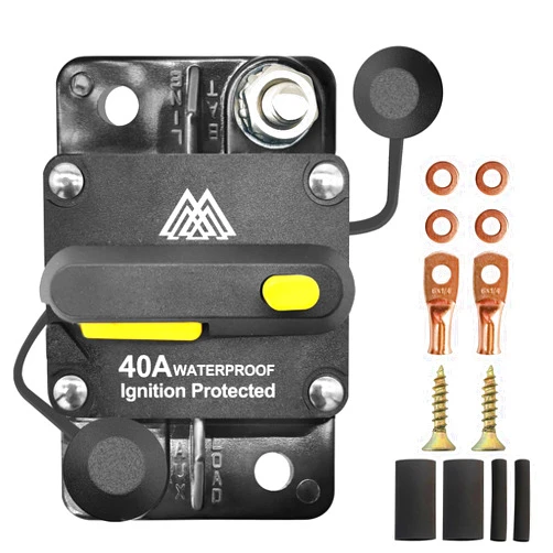 M1A2 [Full Load Rating] 40 Amp Circuit Breaker Box for Trolling Motor Marine Boat ATV Vehicles Stereo Audio Solar Battery System with Manual Reset Inline Fuse IP67 Waterproof 40amp Breaker 12-48V DC
