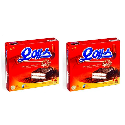 Haitai Korean Snack Haitai Oh Yes 336g(12 Bags) X2 Boxes Choco Cake Children Nutritious Snacks Travel Fishing Hiking