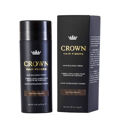 CROWN HAIR FIBERS for Thinning Hair (MEDIUM BROWN) - Instantly Thicker Fuller Looking Hair for Men & Women - 0.87oz/25g Bottle - Best Natural Keratin Hair Loss Concealer