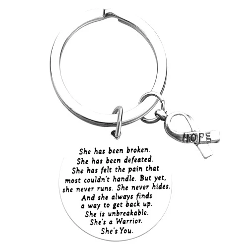Baipilu Cancer Survivor Keychain Gift She is Unbreakable She's A Warrior She's You Keychain Cancer Fighter Anti-cancer Strong Recovery Belief Inspirational keyring Girls Christmas Halloween Birthday Gift 1PC