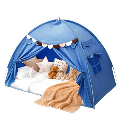 CAPAKIDDO Toddler Bed Tent, Canopy for Girls & Boys with Star Lights, Easy Setup Twin Kids' Bed Canopy & Privacy Playhouse, Portable Indoor Play Tent, 80x40x47 Inches (Blue)