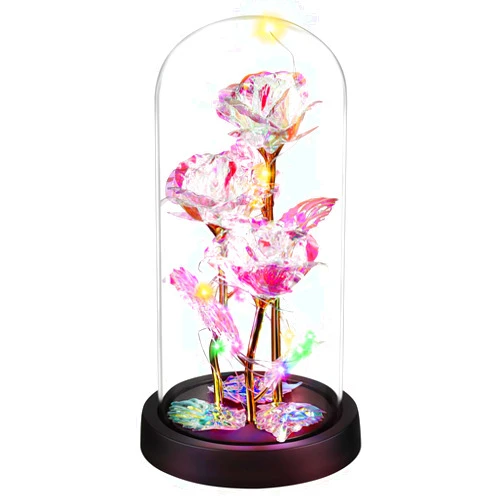 TRYQTYL Light Up Rose in Glass Dome, Flores Eternas 3 Enchanted Rose, Birthday Flowers For Women, Rosas Eternas Galaxy Rose, Infinity Rose Gift Glass Roses Eternal Roses, Light Up Flower in Glass Dome