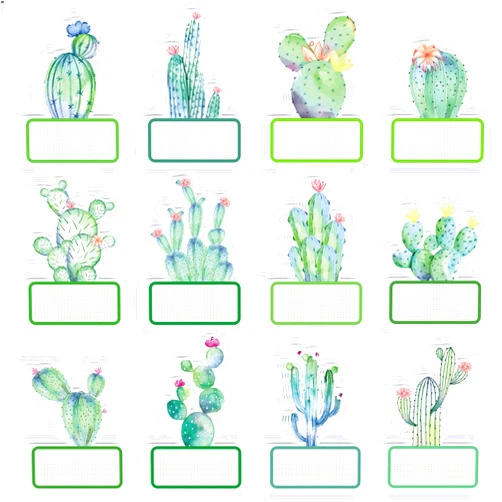 Whaline 120Pcs Large Cactus Name Tags Stickers 12 Designs Watercolor Succulent Nameplate Stickers Classroom Bulletin Board Decoration Label Stickers for Office School Desk Wall Message board, 20 Sheet