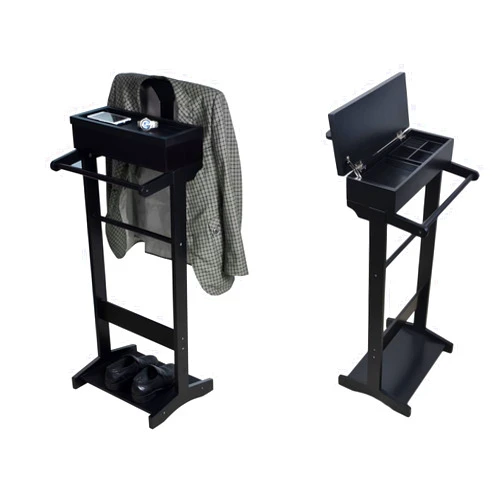 MASISDAOZ Valet Stand for Men, Black Clothes Valet Stand with Top Tray, Tie & Belt Hanger and Shoe Rack, Using in Entryway, Office, Bedroom, Living Room, Bedroom