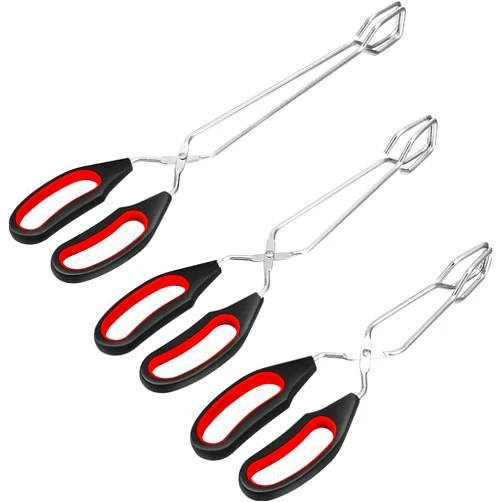 Boao 3 Pack Stainless Steel Scissor Cooking Tongs Kitchen Wire Metal Tongs for Cooking 9-inch 11-inch and 12-inch Heat Resistant Small Scissor tong for BBQ Grilling Tool with Silicone Handle