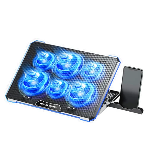 ICE COOREL Laptop Cooling Pad with 6 Cooling Fan, Laptop Cooler Fan with No Lights, Cooling pad for Laptop 15-17 Inches, Notebook Cooler Stand with 9 Height Adjustable, Cooler Pad for Lap or Desk Use