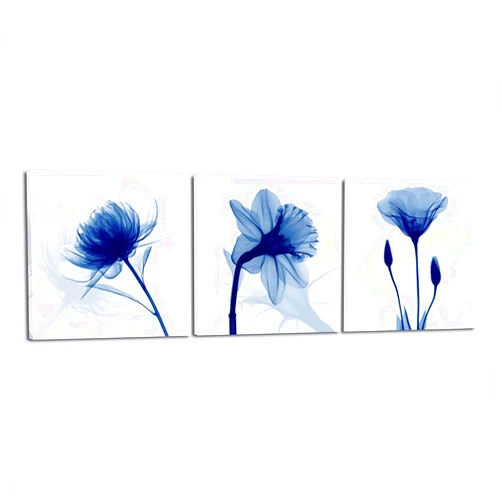 Wieco Art Blue Flowers 3 Panels Canvas Print Wall Art Modern Pictures Artwork for Living Room Bedroom and Home Decorations
