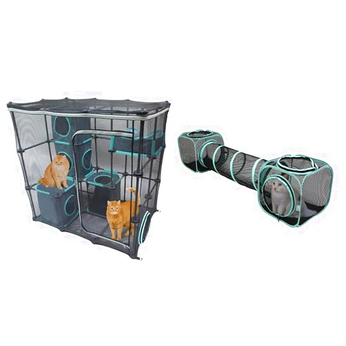 Kitty City Outdoor Catio Mega Kit for Cats, Replacement Parts, and 10' Tunnels & Claw Indoor and Outdoor Mega Kit Cat Furniture, Cat Sleeper, Outdoor Kennel