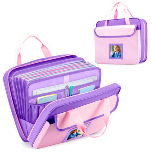 GRAOSO Zipper Document Bag for Boys and Girls, 9 Expandable Folders, Baby Portfolio Organizer Case with Customized Photo and Name Areas, Pink
