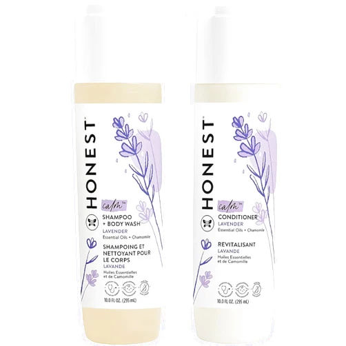 The Honest Company Silicone-Free Conditioner & 2-in-1 Cleansing Shampoo + Body Wash Duo | Gentle for Baby | Naturally Derived | Lavender Calm, 20 fl oz