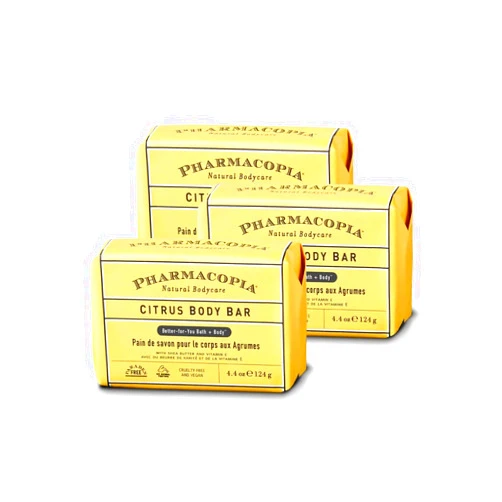Pharmacopia Citrus Body Bar – Aromatherapy Body Soap with Natural & Organic Ingredients – Vegan Wash Bar for Men & Women, 4.4oz, Pack of 3