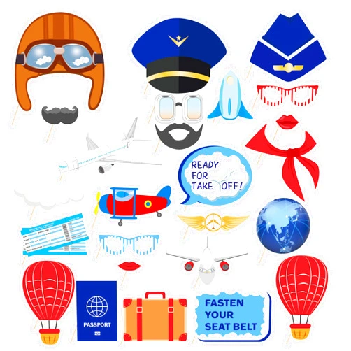 XinFan 25Pcs Aviator Photo Booth Props DIY Kit Funny Pilot Airplane Flight Captain Hot Air Balloon Selfie Props Accessories Birthday Baby Shower Party Supplies Decorations Favors with Stickers