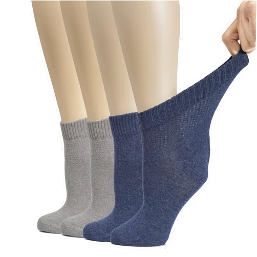 Hugh Ugoli Women's Cotton Diabetic Ankle Socks, Wide, Thin, Loose Fit and Stretchy, Seamless Toe & Non Binding Top, 4 Pairs