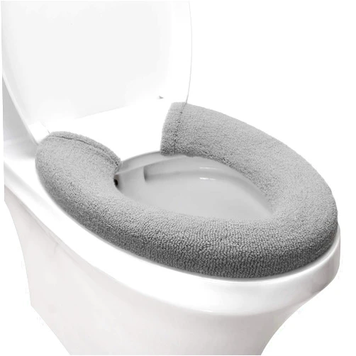 SENOMOR Toilet Seat Cover,Bathroom Soft Thicker Warmer with Snaps Fixed Stretchable Washable Fiber Cloth Toilet Seat Covers Pads Easy Installation& Cleaning (grey)