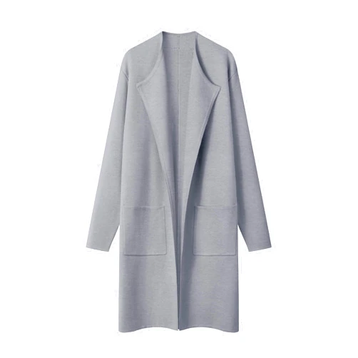 MEROKEETY Women's Open Front Coatigan Sweater Long Sleeve Casual Knit Lapel Cardigan Coat with Pockets