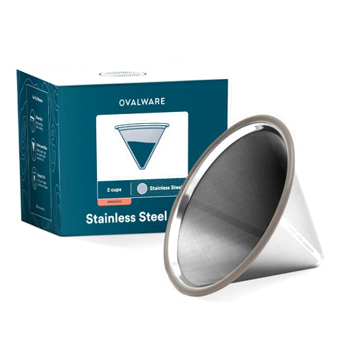 OVALWARE Paperless Stainless Steel Pour Over Coffee Filter – Reusable and Permanent Coffee Cone Dripper for Ovalware, Chemex, Hario and Other Carafes