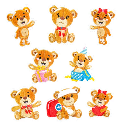 Kirako 8 Pcs Cute Bear Iron on Patches Adorable Cartoon Bear Sew on Repair Embroidered Applique DIY Project Crafts Embroidery Gifts for Baby Kids Children Clothing Onesies Backpack Hat Shoes