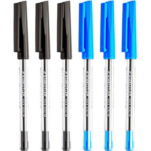 STAEDTLER Medium 0.5mm 430 Stick Ballpoint Pens Writing Pen Smooth - Black & Blue Ink - Pack Of 6