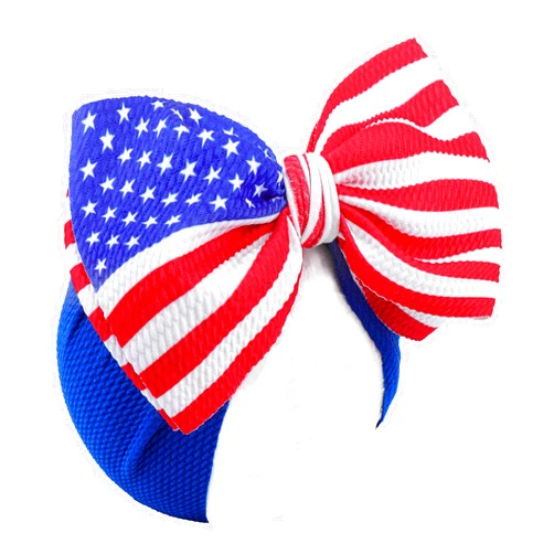 ONENINEDREAM 4th of July Baby Headband Patriotic Bows American Flag Hairband Red Blue White Headband Nylon Bows for Baby Girls Fourth of July Accessories Toddler Hairband Bows