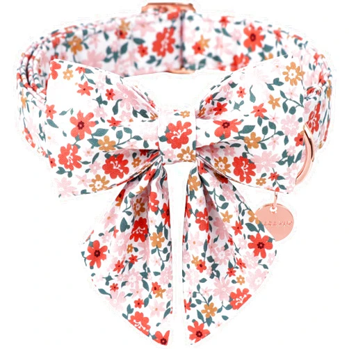 UP URARA PUP Dog Collar with Bow Tie,UP URARA PUP Flower Bowtie Dog Collar, Summer Bowtie Collar for Puppy Boy Girl Dog, Comfortable Cotton Dog Collar with Metal Buckle,XL,Neck 16-26in