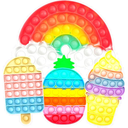 QETRABONE 4 Pcs Fidget Toys for Kids, Rainbow Push Bubble Fidget Toys Ice Cream Sensory Toy Pineapple Squeeze Toys Set for ADHD Autism Stress Relief Toy for Girl Gift