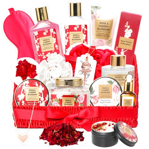 LILY ROY Rose Bath Spa Gift Basket Set for Women 25pcs Bath and Body Gifts Basket For Valentine's Day Mother‘s Day Spa Gift Set for Christmas Mother Mom Birthday Gifts Works Self Skin Care Gifts Set