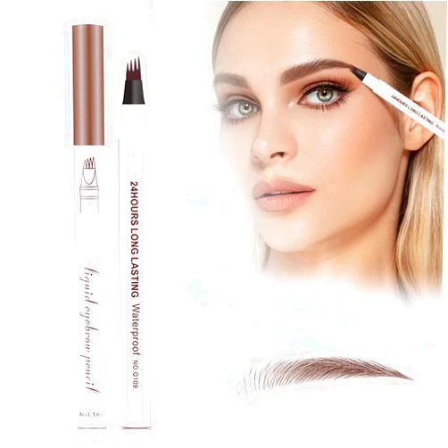 Mintiml New Microblading Eyebrow Pen,3D Waterproof Eyebrow Pencil,2PCS Eyebrow Tattoo Pencil 4 Fork Tip Natural Fine Stroke Eyebrow Pen,Eye Brown Makeup Long-Lasting Magic Eyebrow Pen (Light Brown)