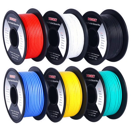 DONOKY 18 Gauge 18 AWG Silicone Wire Spools - 30ft Each 6 Different Colored, Ultra Flexible 18AWG Stranded Tinned Copper Wire Kit, 18 Gauge Electrical Hook Up Wire 600V 392℉