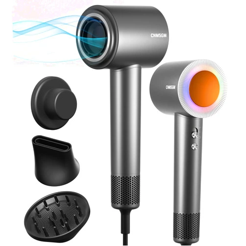 CNMSGM Hair Dryer, 160000 RPM Professional High-Speed Blow Dryer 2 Billion Negative Ionic Care Hair Dryer for Fast Drying, Low Noise Thermo-Control Hairdryer with Magnetic Holder Wall Mount, Diffuser, Nozzle