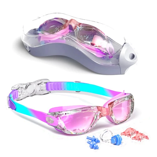 Hurdilen Kids Swim Goggles, Swimming Goggles for Kids with Nose Clip, Earplugs, Nose Bridge for Age 3-15