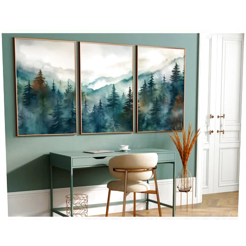Youillne Foggy Forest Wall Art Prints Watercolor Mountain Canvas Wall Decor Landscape Nature Poster Wall Art Abstract Tree Pictures Artwork Modern Painting for Living Room Bedroom 16x24 Inch Unframed Set of 3