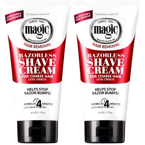 SoftSheen-Carson Magic Razorless Shaving Cream,Depilatory Hair Removal Cream for Body Hair,Extra Strength,Works in 4 Minutes for,6 oz,(Pack of 2)