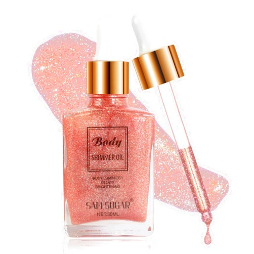 Minfei Body Shimmer Oil,Pearl Highlighter Illuminator Body Makeup Body Shimmer Liquid Face Glow Sparkles for Women Gifts (Pink, 30ml)