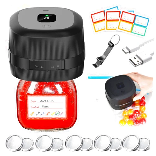 Armyte 3-in-1 Electric Mason Jar Vacuum Sealer Kit with 10 Canning Lids for Regular & Wide Mouth Bottles Multifunctional Cordless Vacuum Pump for Both Vacuum Seal Storage Bags and Mason Jars