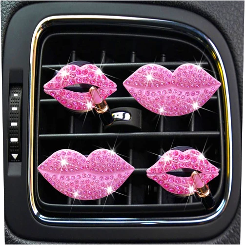 Jowxsx 4 Pcs Lip Air Vent Clips, Bling Lip Car Air Fresheners Vents Clips for Women Diamond Car Diffuser Vent Clips Bling Pink Car Accessories Charm Rhinestone Car Interior Decor Car Decoration for Women…