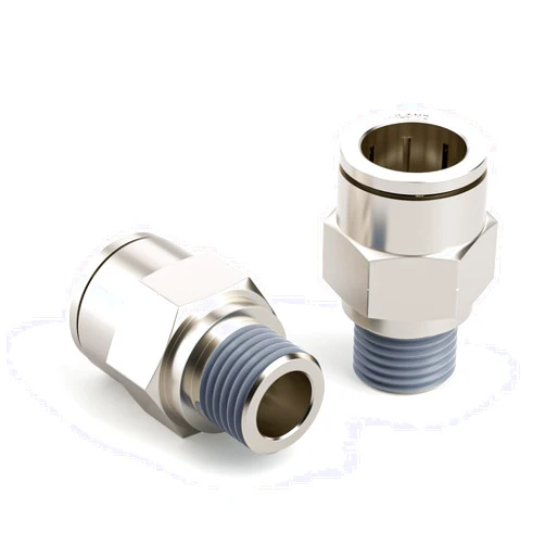 TAILONZ PNEUMATIC Male Straight 1/4 Inch Tube OD x 3/8 Inch NPT Thread Push to Connect Fittings Copper Nickel Plating TPC-1/4-N3 (Pack of 2)