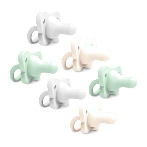 Dr. Brown's HappyPaci 100% Silicone Baby Pacifier, Contoured One-Piece Design, Green, Cool Gray, Ecru, 0-6m, BPA-Free, 6 Pack