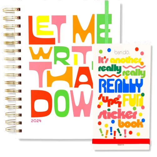 ban.do Medium Daily and Weekly Planner Dated August 2024 - December 2025 Hardcover Planner in Write That Down Bundle with Colorful Planner Stickers with 35 sheets, Issue 10