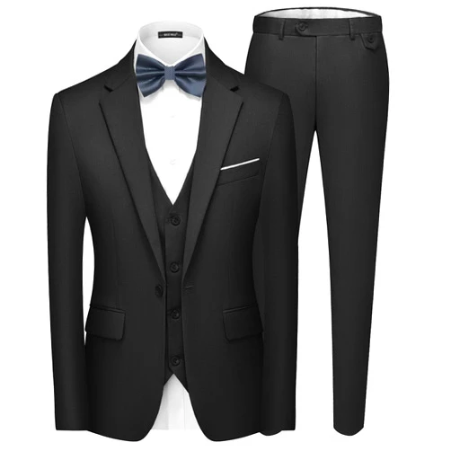 MAGE MALE Men's 3 Pieces Suit Elegant Solid One Button Slim Fit Single Breasted Party Blazer Vest Pants Set