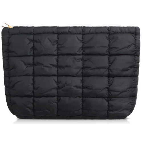 Hillban Puffy Quilted Makeup Bag Quilted Cosmetic Bag Cute Puffer Toiletry Bag Checkered Makeup Pouch Aesthetic Travel Essential Makeup Brushes Bag (Black,Classic)