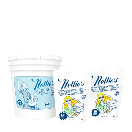 Nellie's Laundry Bundle - Laundry Soda 400 Loads & 2 Oxygen Brighteners 50 Loads - Chemical-Free - HE & Standard Machine Compatible - Hypoallergenic & Septic Safe - For Planet-Friendly Households