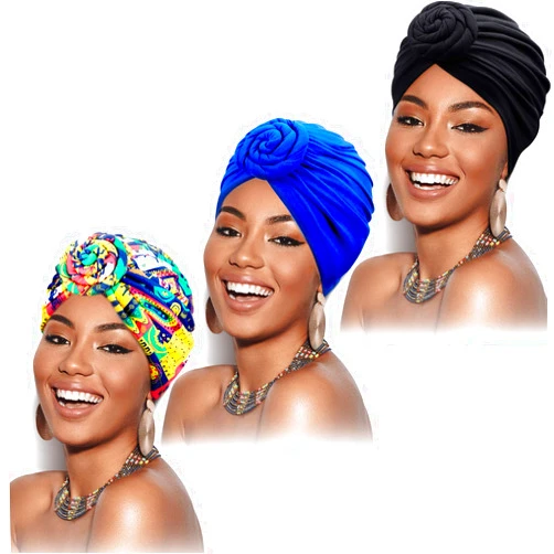 SATINIOR 3 Pieces African Turban for Women Knot Pre-Tied Bonnet Beanie Cap Headwrap