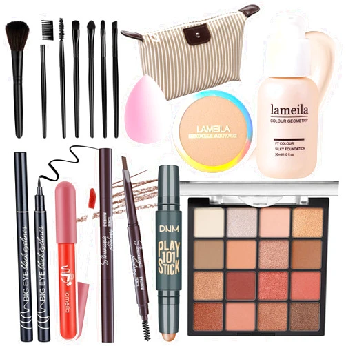 YBUETE Makeup Set Full Kit for Girls Teens Women, Makeup Present Set, Includes Eyeshadow, Foundation, counter stick, Powder, Eyebrow Pencil, Eyeliner, Brushes, Lip Gloss, Sponge, Cosmetic Bag