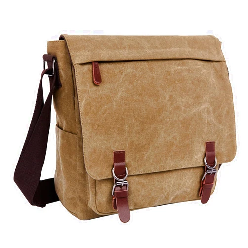 IBLUE Large Vintage Canvas Leather Messenger Bag,Shoulder Bag Business Bag Bookbag for 15inch Laptop#A1067 (33cm khaki)
