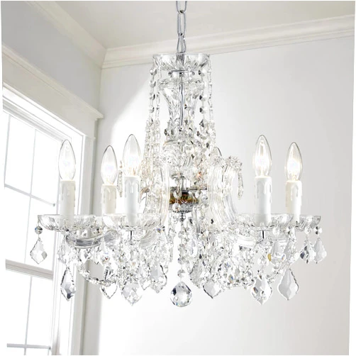 AGV LIGHTING Modern Chandelier Light Fixture, Crystal Pendant Raindrop Chandelier, Maria Theresa Silver Crystals Chandelier with 6-Lights, D20 X H18, Adjustable Chain Max 39