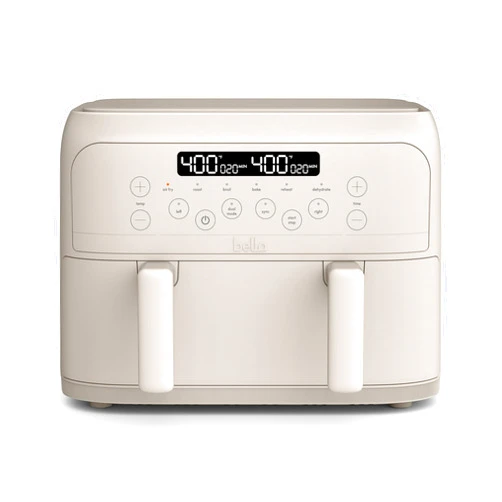 bella 4 Qt TriZone Air Fryer, EverGood™ Ceramic Nonstick Coating, Dual Basket Design w Removable Divider, Digital Touchscreen Control w 6 Preset Cooking Options, 1200 Watt, 3lb Capacity, Oatmilk