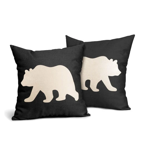 Sweetshow Bear Decorative Outdoor Pillow Covers 18x18 Inch Pack of 2 Modern Black Bear Throw Pillow Covers Mountain Forest Southwest Pillowcase Square Linen Cushion Cover for Bedroom Sofa Couch Home Decor